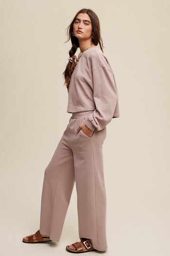 Listicle Solid Color Knit Loungewear Set in Mauve