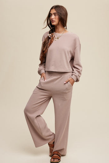 Listicle Solid Color Knit Loungewear Set in Mauve