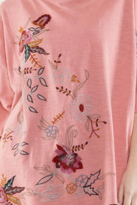 BlueVelvet Cotton Floral Embroidery Top in Mauve Shirts & Tops BlueVelvet   