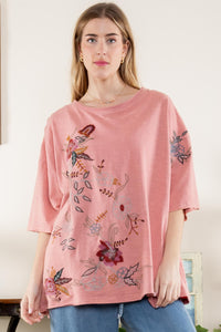 BlueVelvet Cotton Floral Embroidery Top in Mauve Shirts & Tops BlueVelvet   