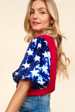 Load image into Gallery viewer, Haptics Sequin Star Sleeves Top in Red/Blue

