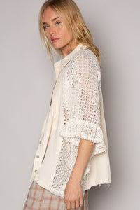 POL Oversized Gauze Top with Open Knit Crochet Patches in Natural Shirts & Tops POL Clothing   