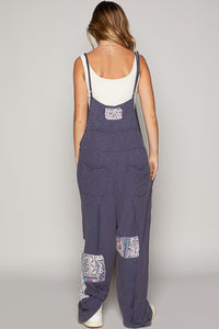 POL Ribbed Knit Jumpsuit with Heart Patches in Ink Navy