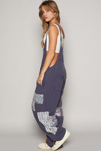 POL Ribbed Knit Jumpsuit with Heart Patches in Ink Navy