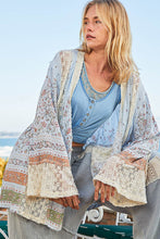 Load image into Gallery viewer, POL Print and Lace Open Front Cardigan in Sky Blue Multi
