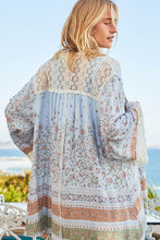 Load image into Gallery viewer, POL Print and Lace Open Front Cardigan in Sky Blue Multi
