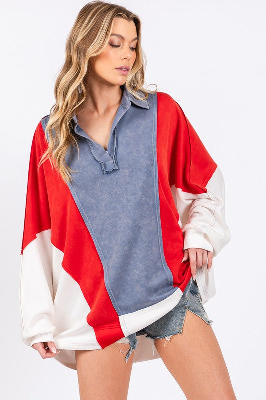 Sewn+Seen Americana Color Block Top in Red/Blue/White – June Adel