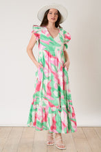 Load image into Gallery viewer, Peach Love Floral Print Midi Dress in White/Green Multi Dresses Peach Love California   
