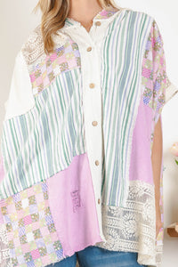 BlueVelvet Mixed Fabric Hooded Poncho Top in Lavender Combo ON ORDER Shirts & Tops BlueVelvet   