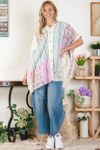 BlueVelvet Mixed Fabric Hooded Poncho Top in Lavender Combo ON ORDER Shirts & Tops BlueVelvet   