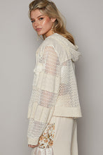 Load image into Gallery viewer, POL Open Knit Crochet and Textured Woven Hooded Jacket in Oatmeal
