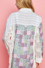 Load image into Gallery viewer, POL Oversized Multi Floral/Stripe Print Top with Lace in Blue Multi Shirts &amp; Tops POL Clothing   
