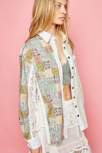 Load image into Gallery viewer, POL Oversized Multi Floral/Stripe Print Top with Lace in Green Multi
