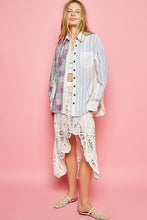 Load image into Gallery viewer, POL Oversized Multi Floral/Stripe Print Top with Lace in Blue Multi Shirts &amp; Tops POL Clothing   
