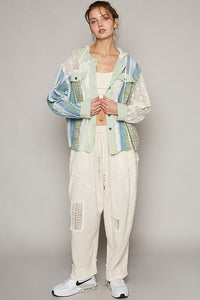 POL Mixed Material Hooded Top in Light Green Multi Shirts & Tops POL   