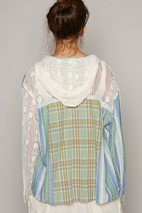 POL Mixed Material Hooded Top in Light Green Multi Shirts & Tops POL   