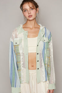 POL Mixed Material Hooded Top in Light Green Multi ON ORDER Shirts & Tops POL   