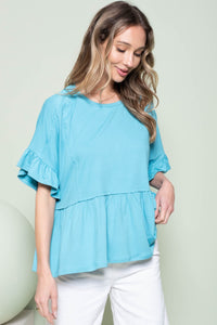 Hailey & Co Solid Color Baby Doll Top in Teal