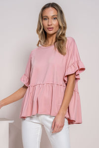 Hailey & Co Solid Color Baby Doll Top in Rose