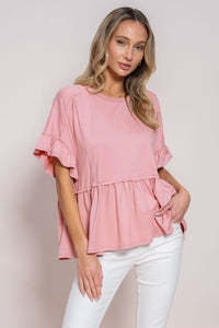 Hailey & Co Solid Color Baby Doll Top in Rose