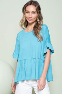 Hailey & Co Solid Color Baby Doll Top in Teal