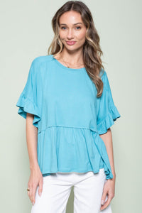 Hailey & Co Solid Color Baby Doll Top in Teal