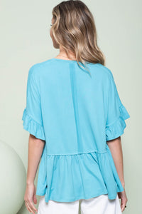 Hailey & Co Solid Color Baby Doll Top in Teal