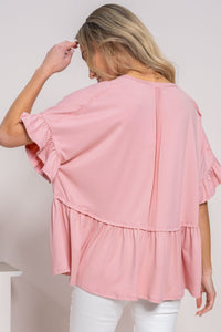 Hailey & Co Solid Color Baby Doll Top in Rose