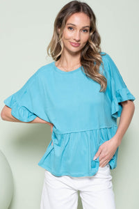 Hailey & Co Solid Color Baby Doll Top in Teal