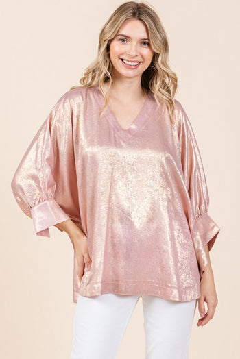 Jodifl OVERSIZED Metallic Dolman Top in Pink