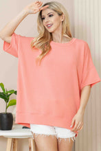 Load image into Gallery viewer, Solid Color Oversized Wave Ribbed Short Sleeve Top in Salmon Shirts &amp; Tops Burgundy Apparel   
