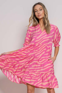 Hailey & Co Two-Toned Print Mini Dress in Pink