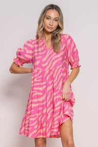 Hailey & Co Two-Toned Print Mini Dress in Pink