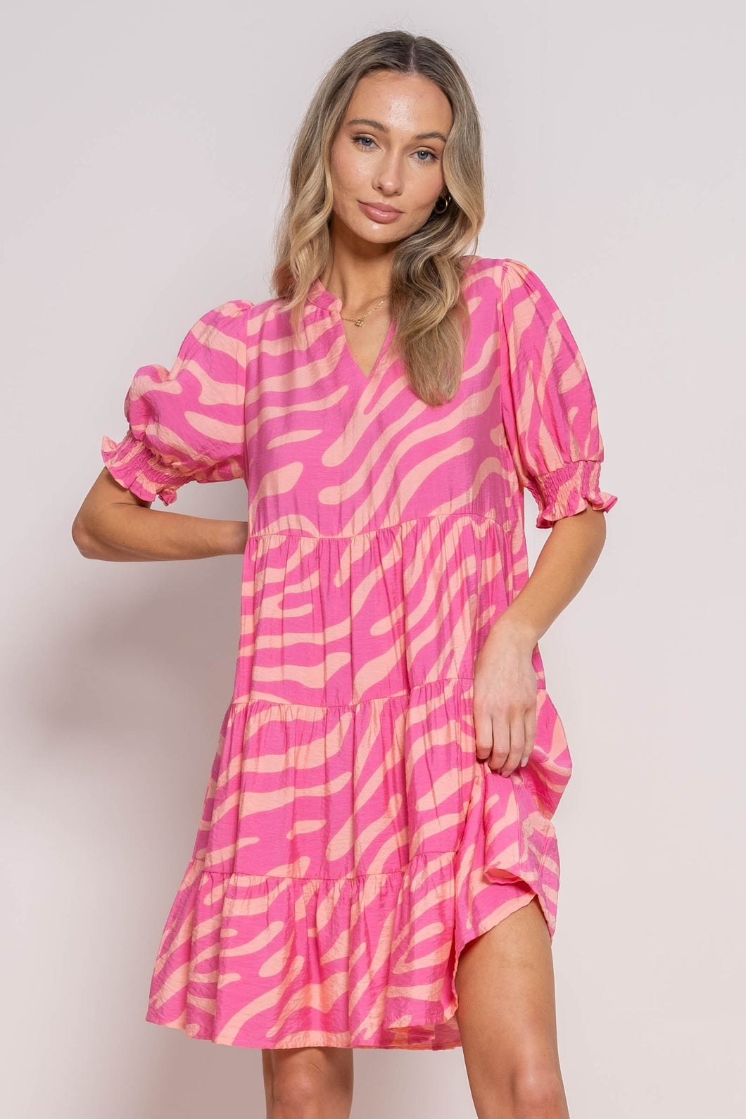 Hailey & Co Two-Toned Print Mini Dress in Pink