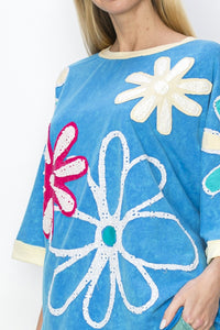 J.Her Quilted Flower Patch Top in Blue