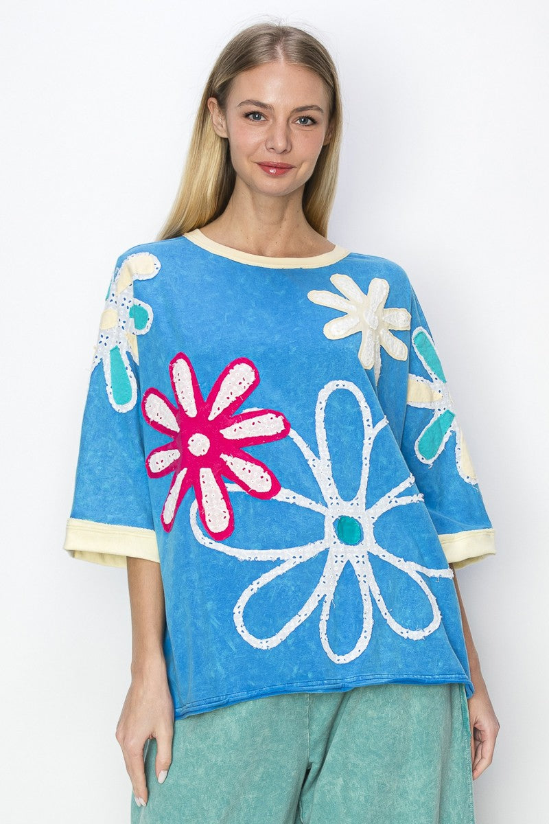 J.Her Quilted Flower Patch Top in Blue