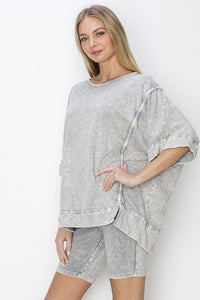 J.Her Mineral Washed Top with Binding Details in Light Grey Shirts & Tops J.Her   