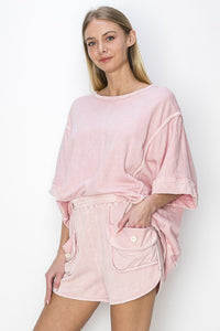 J.Her Mineral Washed Top with Binding Details in Sweet Pink Shirts & Tops J.Her   