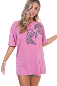 "Glitter" Metallic Tigers Graphic Tee in Pink Graphic Tees Zutter   