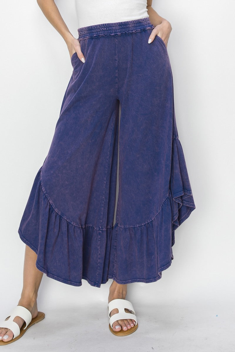 J.Her Mineral Washed Big Ruffle Pants in Deep Violet