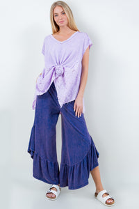 J.Her Mineral Washed Big Ruffle Pants in Deep Violet