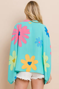 Oddi Floral Print Poncho Top in Aqua Blue Multi