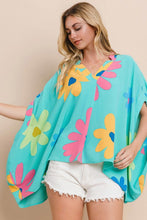 Load image into Gallery viewer, Oddi Floral Print Poncho Top in Aqua Blue Multi
