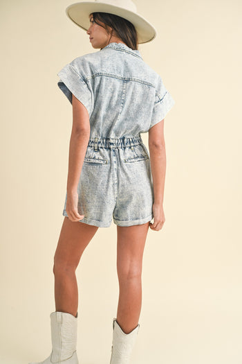 AnnieWear Snow Washed Romper in Light Denim
