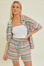 Load image into Gallery viewer, BaeVely Open Knit Multi Colored Striped Top in Green Multi
