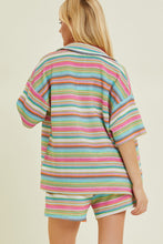 Load image into Gallery viewer, BaeVely Open Knit Multi Colored Striped Top in Green Multi
