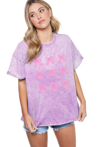 "Puff" Ribbon Bow Graphic Tee in Lavender