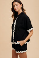 AnnieWear Shirt & Short Set with Ric Rac Trim in Black Set AnnieWear   