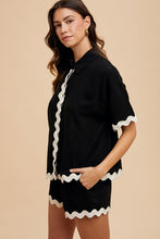 Load image into Gallery viewer, AnnieWear Shirt &amp; Short Set with Ric Rac Trim in Black Set AnnieWear   
