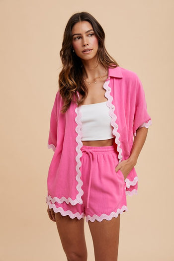 AnnieWear Shirt & Short Set with Ric Rac Trim in Hot Pink Set AnnieWear   